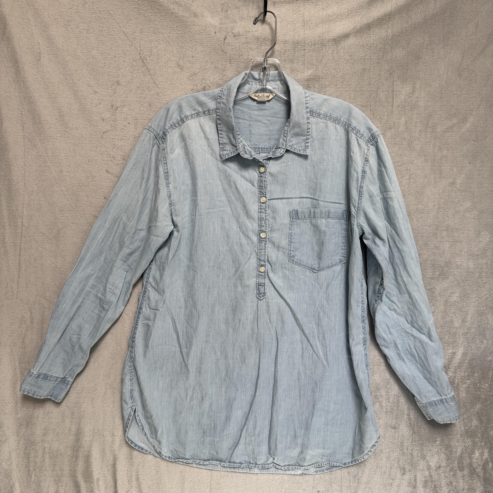 Lucky Brand Shirt Womens Small Blue Chambray Henley Tunic Top Long Sleeve